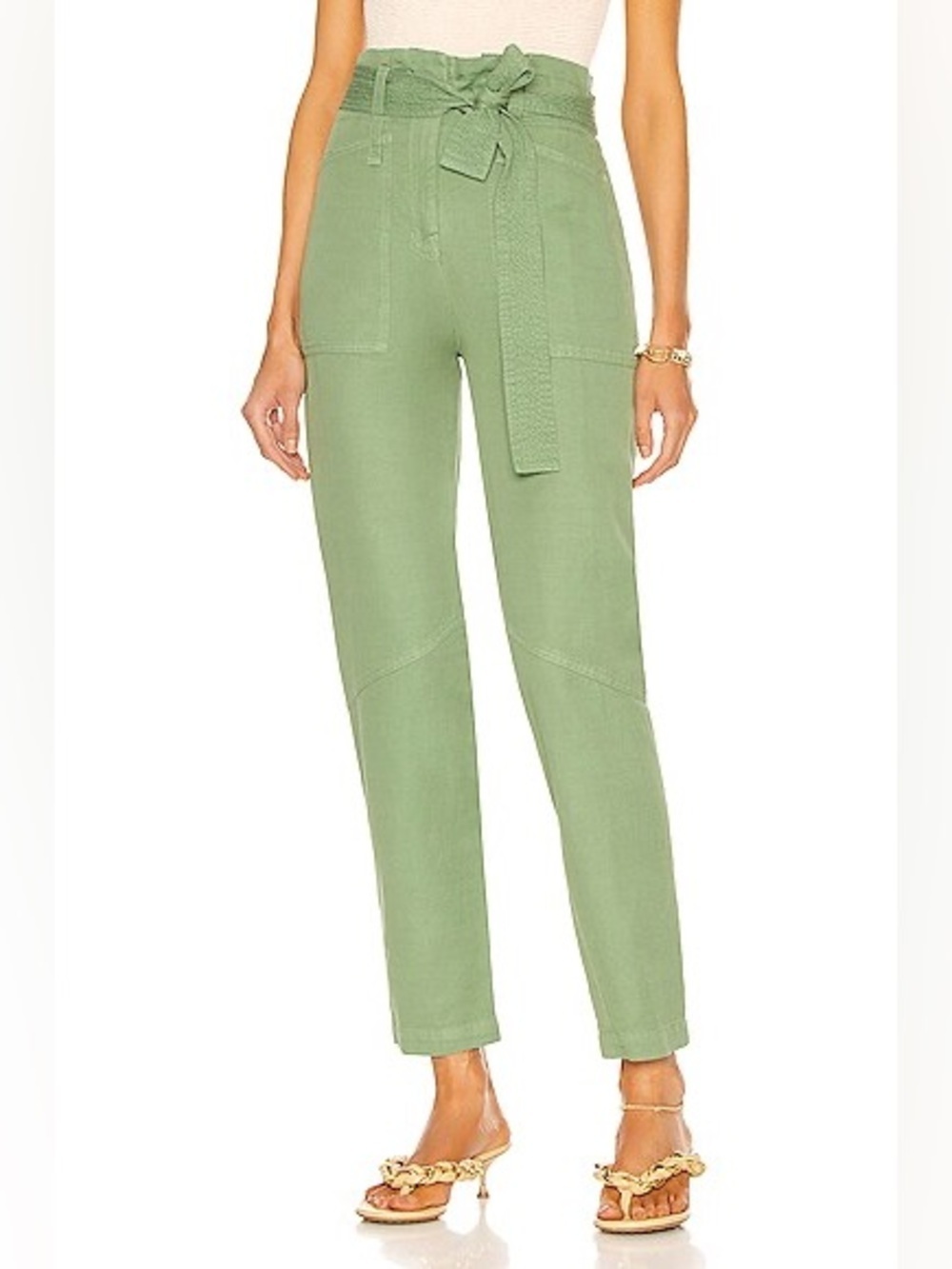 NWOT A.L.C. Cobin Paperbag Waist High Rise Belted Pants Fern Green Twill Women 8